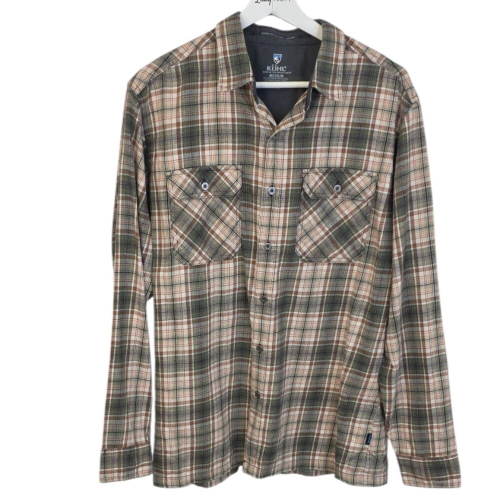 Kuhl Men's Button Up Long Sleeve Flannel Shirt, Plaid, Pockets, Outdoor, Size M